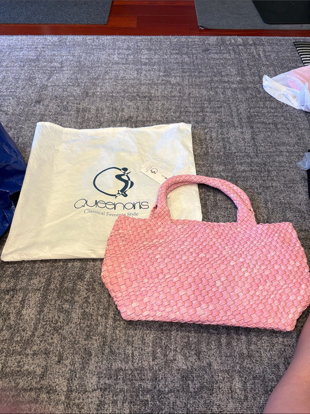 Pink Woven Tote with Top Handles